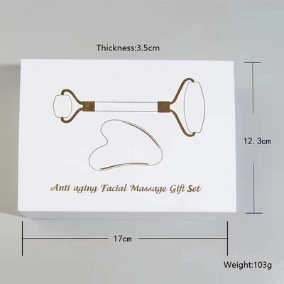 OEM/ODM Rose Quartz Jade Roller Facial Stone Massager Set με ορό λάδι και Gunsha