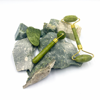 2024 Διπλό κεφάλι Xiuyan Stone Jade Roller και Gua Sha Set για φροντίδα του δέρματος Αδιάβροχο Ναι