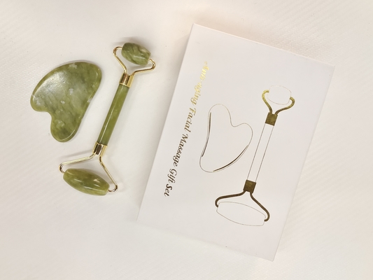 2024 Διπλό κεφάλι Xiuyan Stone Jade Roller και Gua Sha Set για φροντίδα του δέρματος Αδιάβροχο Ναι